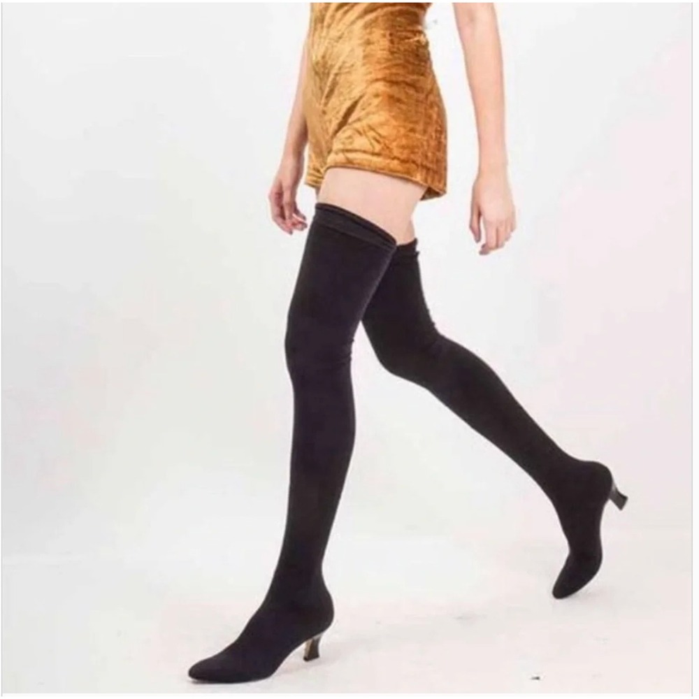 Anne Klein Couture Vintage Black Lycra Thigh High Stocking Sock Boots Sz 8.5M